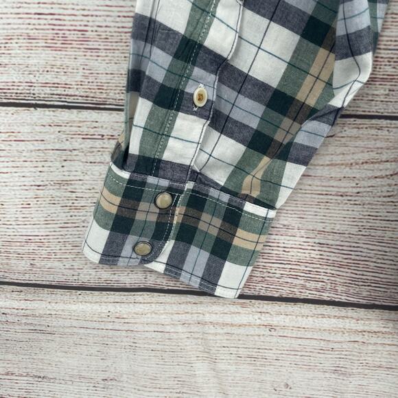 Lucky Brand Saturday Stretch Pearl Snap Plaid Shirt Men's Size XXL Blue/Green - Picture 5 of 11